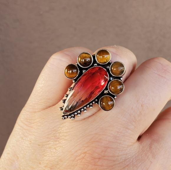 New Bi-Color Tourmaline & Tiger Eye 925 Silver Ring. - Picture 6 of 15